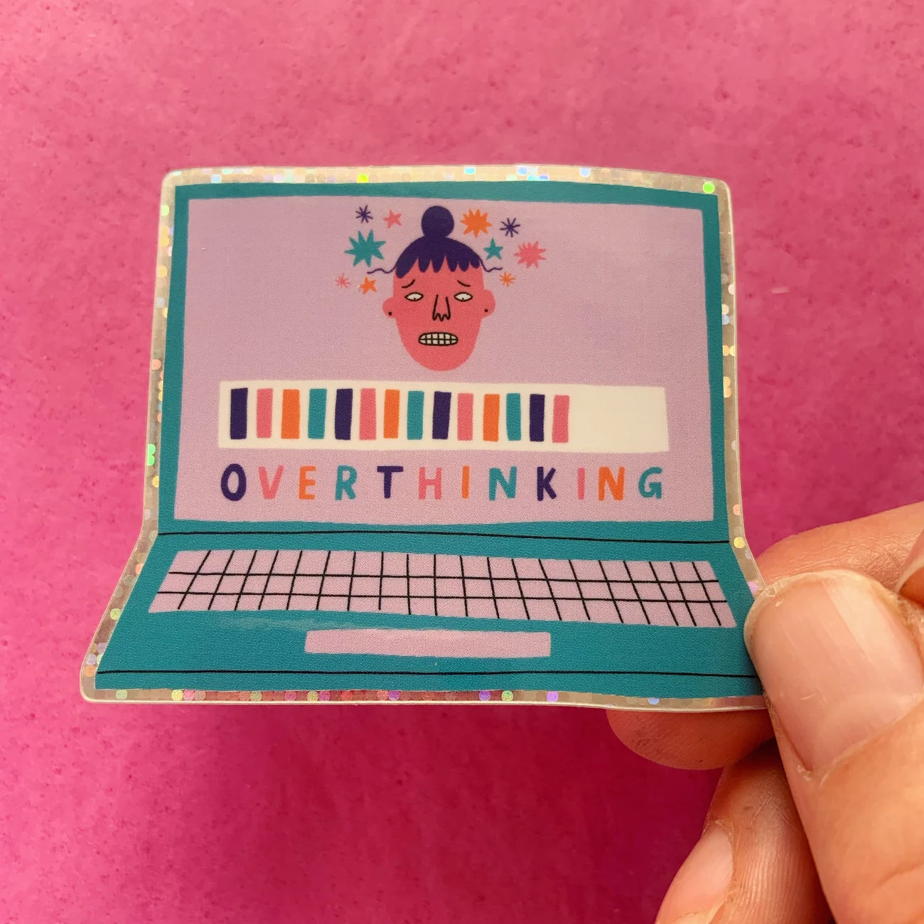 OVERTHINKING GLITTER STICKER by Ellastrated