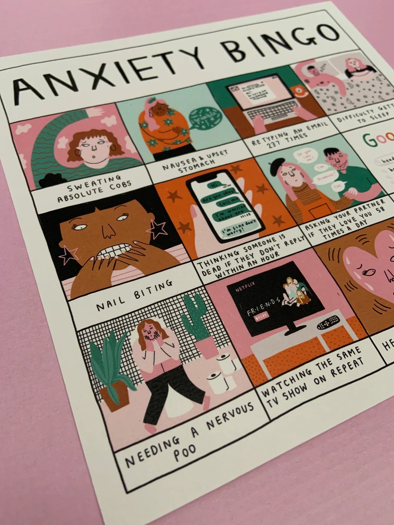 Anxiety Bingo - Square Art Print by Ellastrated