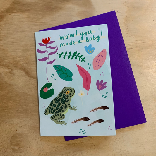 Wow You Made a Baby! - Happy Frog Illustrated A6 Card