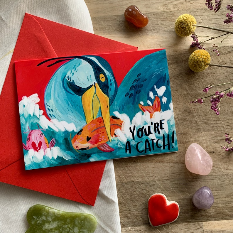 You're A Catch - Heron With Fish Greeting Card