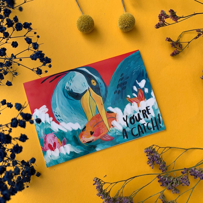 You're A Catch - Heron With Fish Greeting Card