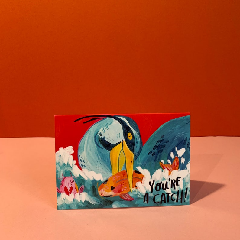 You're A Catch - Heron With Fish Greeting Card