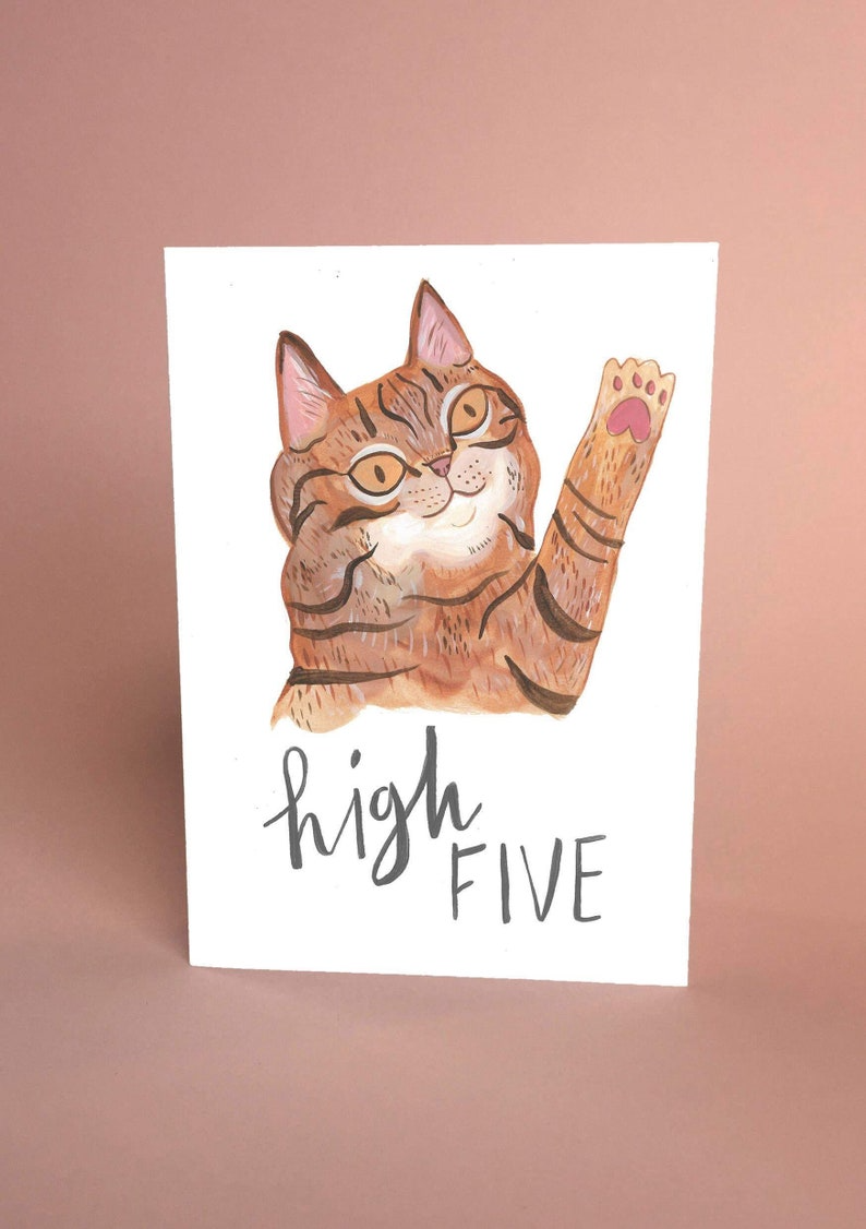 High Five Tabby Cat Card