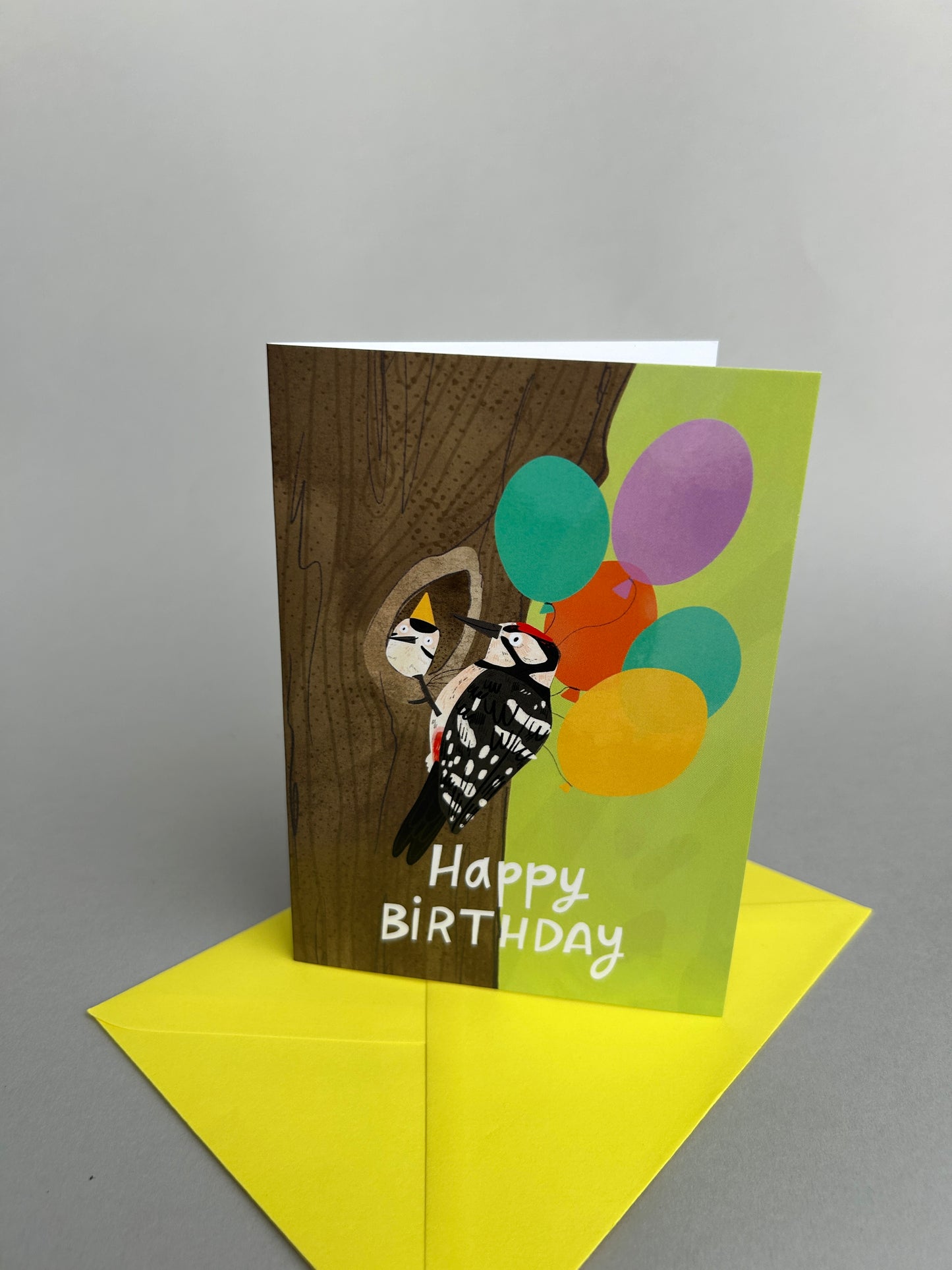 Happy Birthday Woodpecker Greeting Card by Fernandes Makes