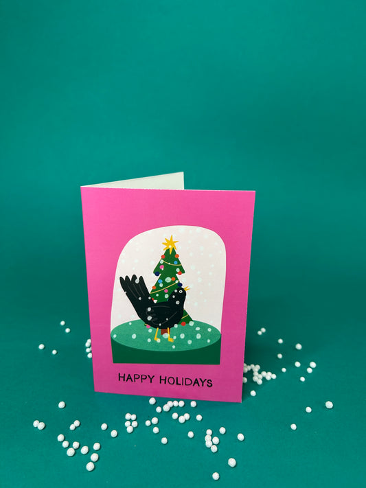 Happy Holidays Blackbird Snow Globe Greeting Card