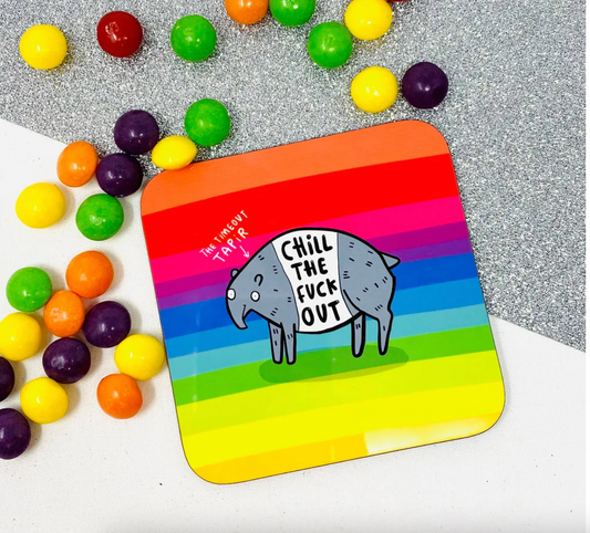 Chill the F-beep Out Tapir Coaster by Katie Abey