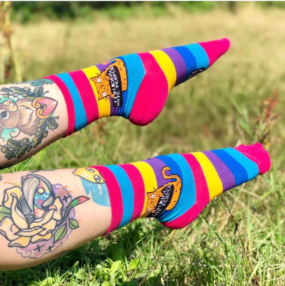 F*ing Hate People Rainbow Sweary Cat Socks by Katie Abey