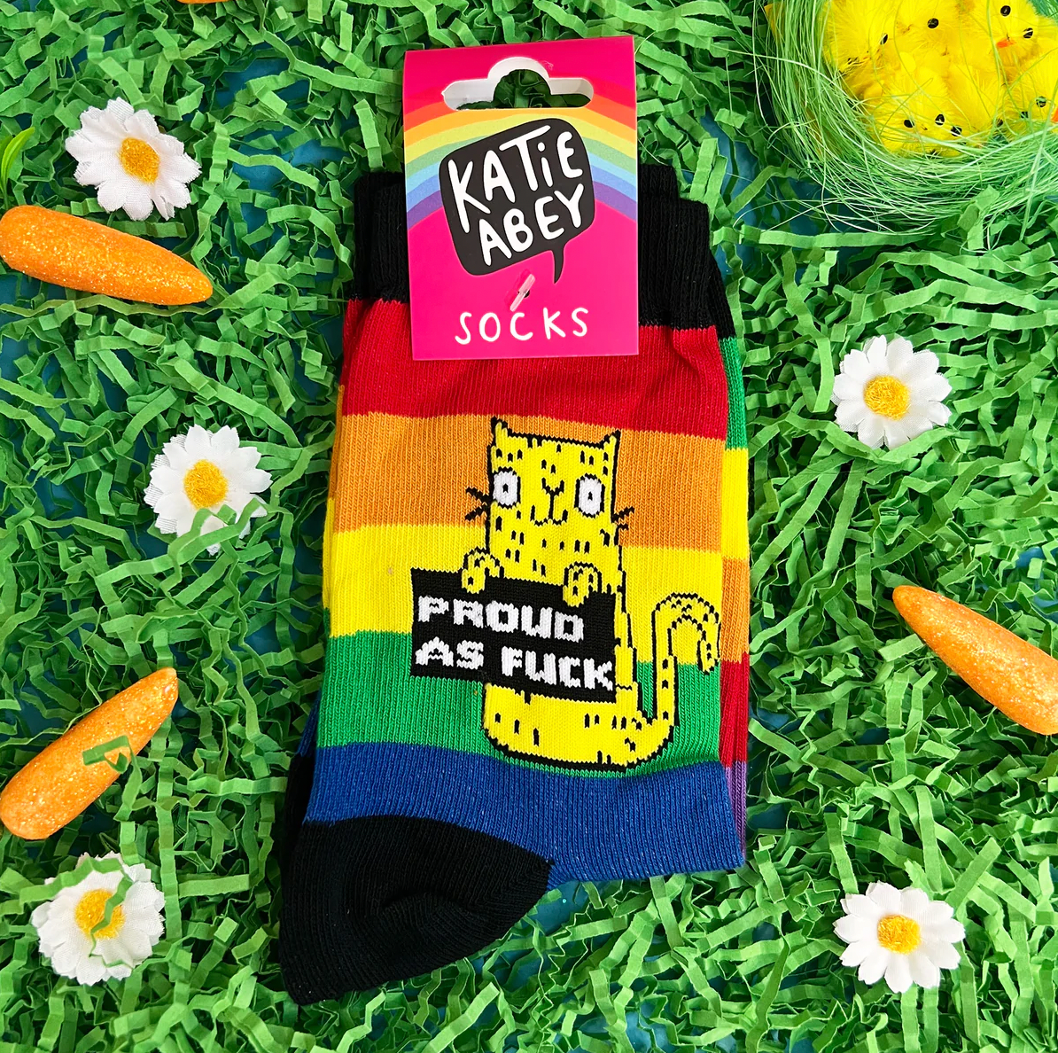 Proud as Sweary Rainbow Socks by Katie Abey