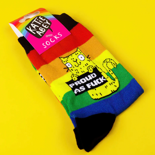 Proud as Sweary Rainbow Socks by Katie Abey