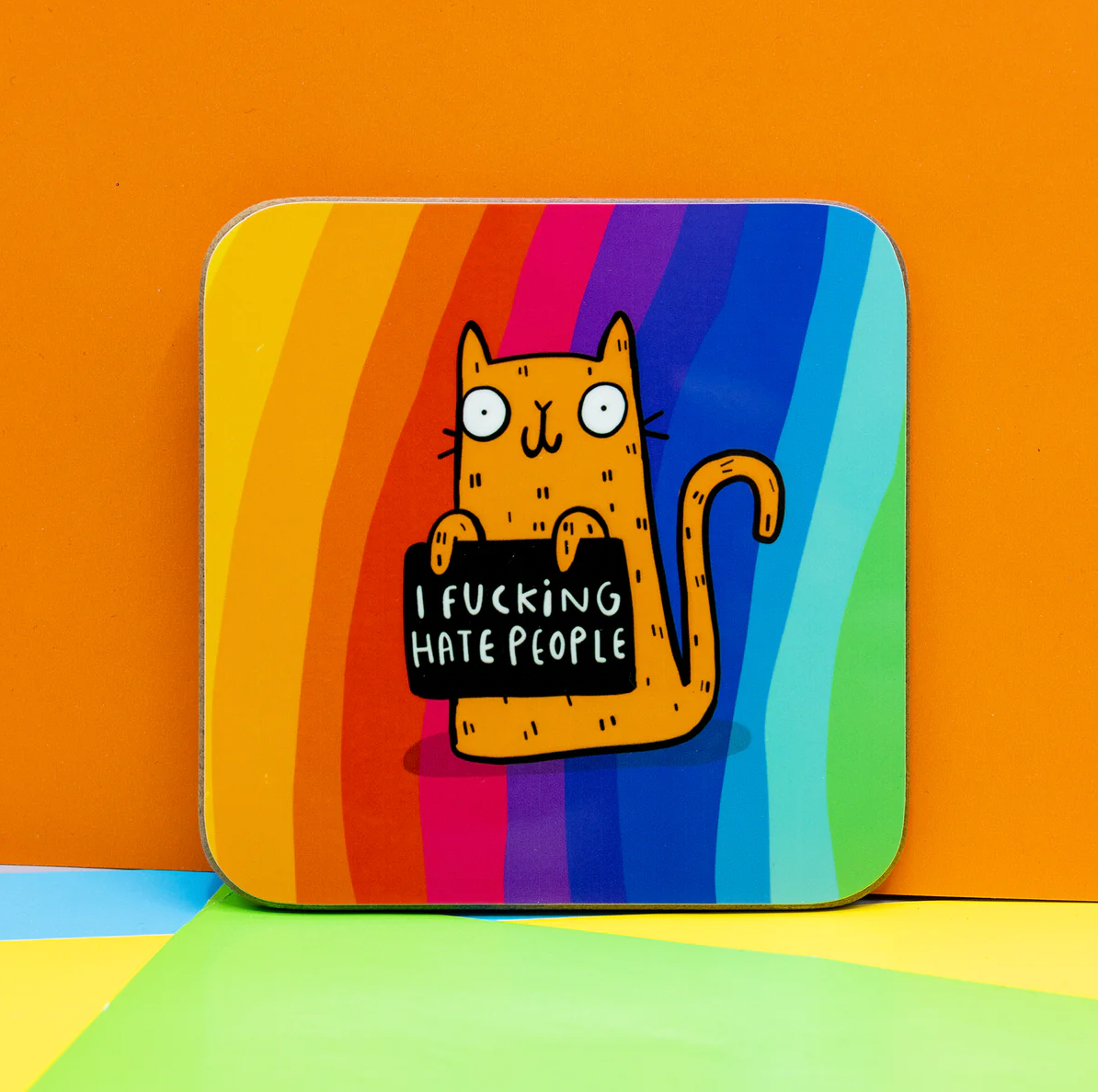 F*ing Hate People Sweary Cat Coaster by Katie Abey