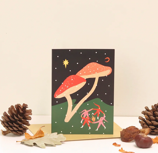 Folky Elves Christmas Card by Little Black Cat