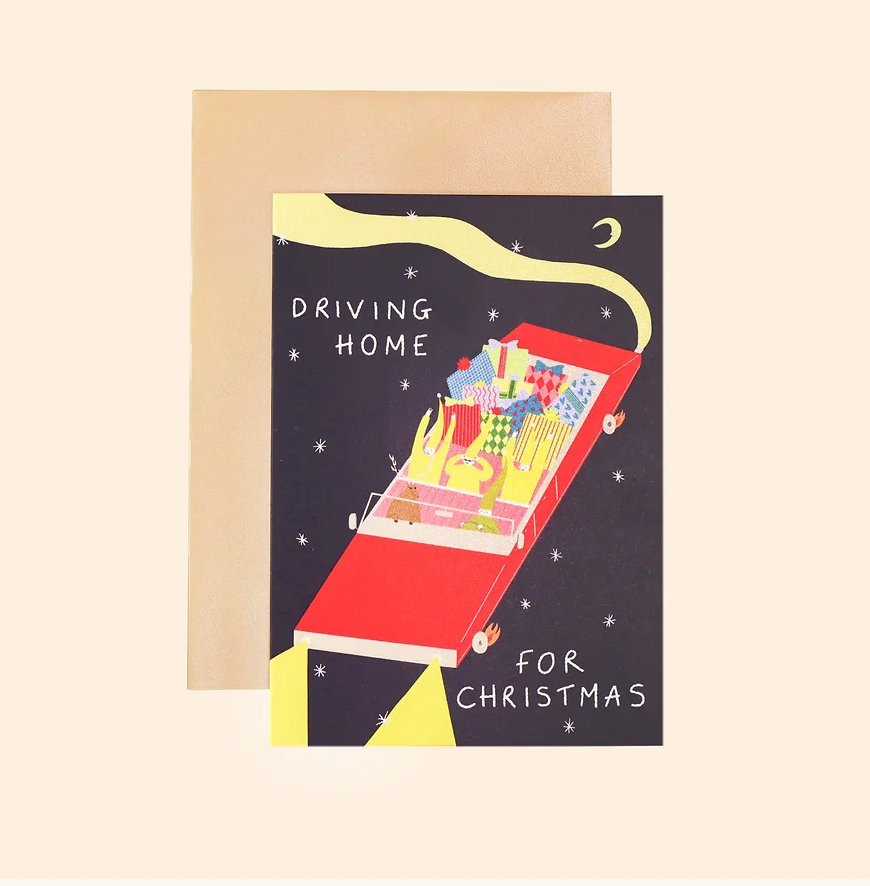 Driving Home For Christmas Card by Little Black Cat