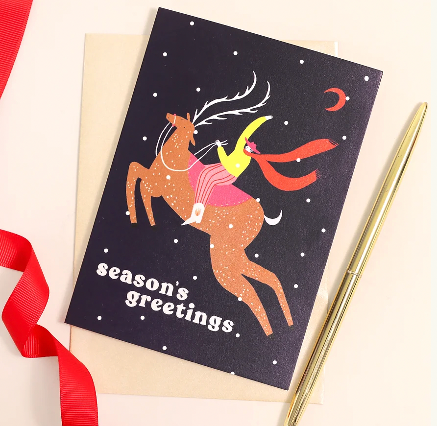 Season’s Greetings Cowboy Christmas Card by Little Black Cat