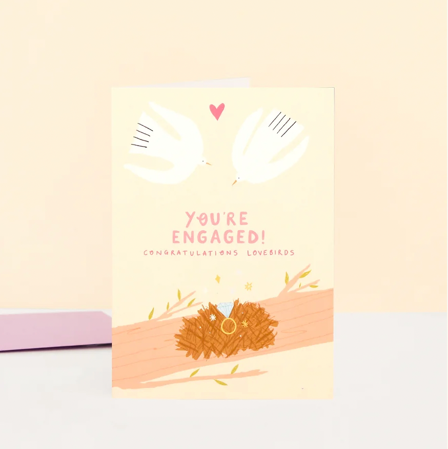 Love Birds Engagement Card by Little Black Cat