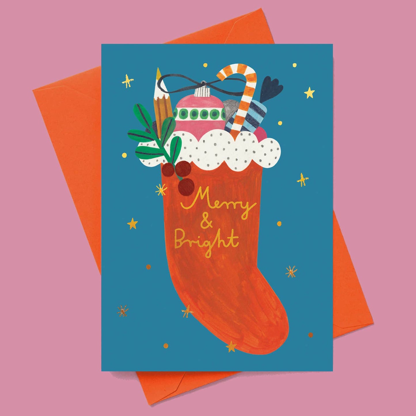 CHRISTMAS STOCKING gold foil card