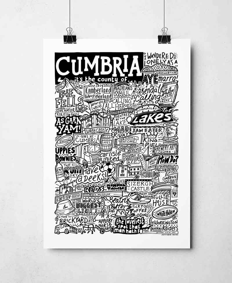 Cumbria Landmarks Art Print