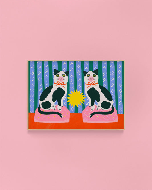 Staffordshire Cats Art Print | Ceramic Cats Feline Kitten 