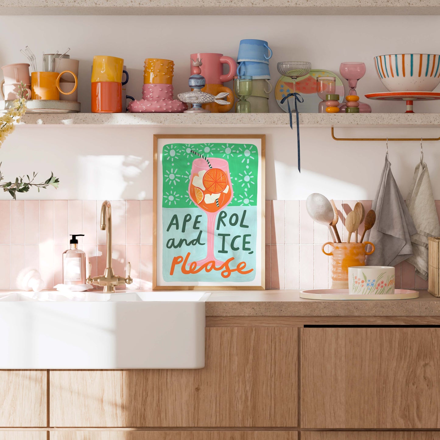 Aperol Cocktail Colourful Art Print | Cocktail Recipe |