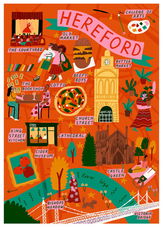 Hereford Illustrated Map Print