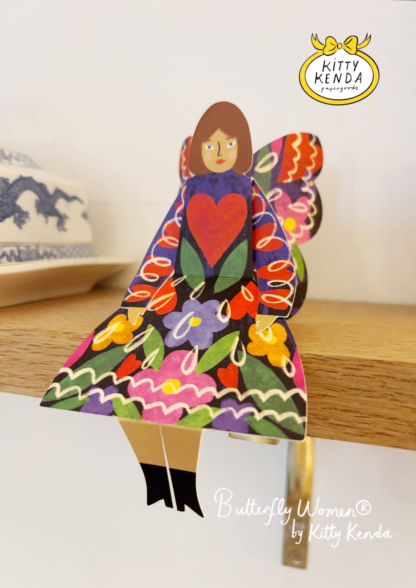 Midnight Floral - Butterfly Woman Sitting Greeting Card