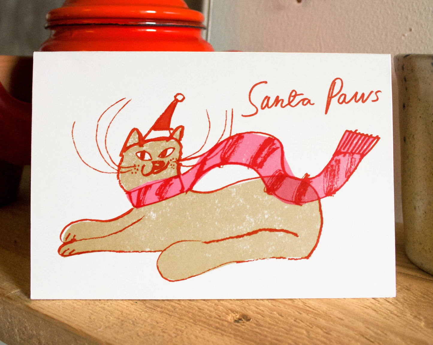 Santa Paws Christmas Card | Cat Card | Neon Ink