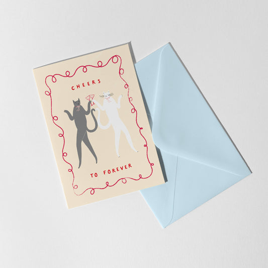 Cheers To Forever Cats Wedding Card | Congratulations Card