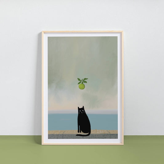 Mogritte Apple and Cat Print