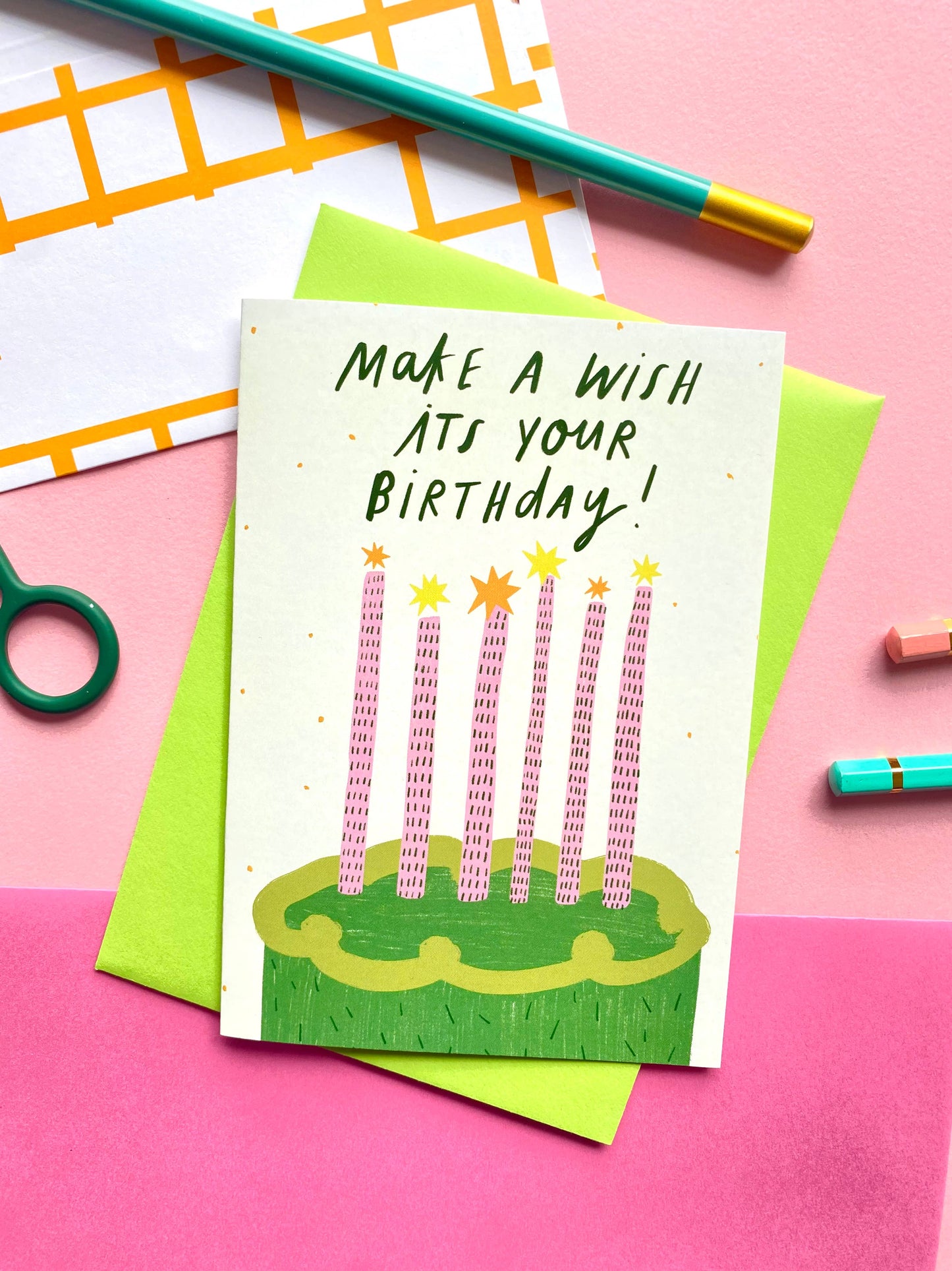 Make a Wish Green Cake Birthday Greeting Cards | Bday Sister