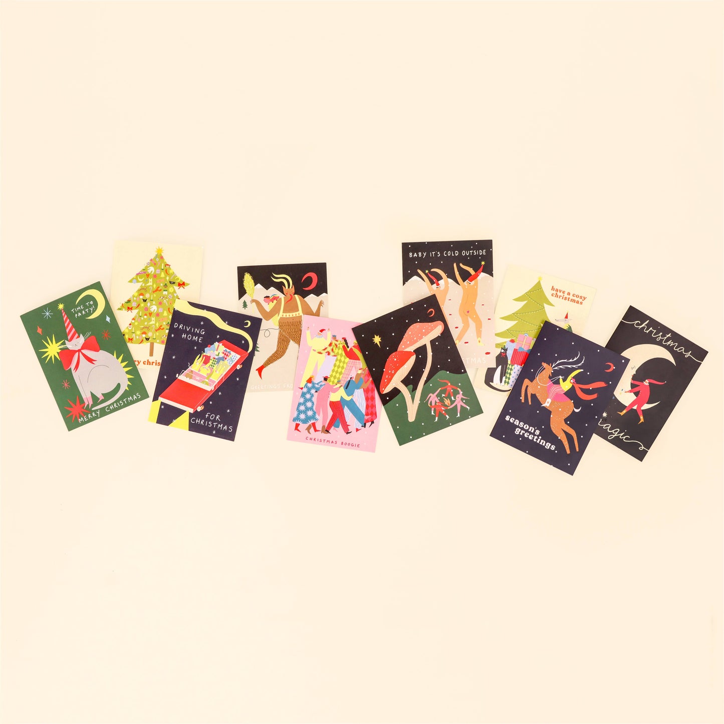 Time To Party Christmas Card | Cat Card | Party Hat | Moon