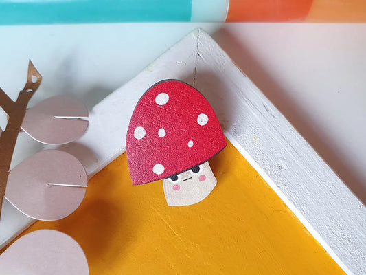 Mushroom Wooden Pin by Ruth Hammond