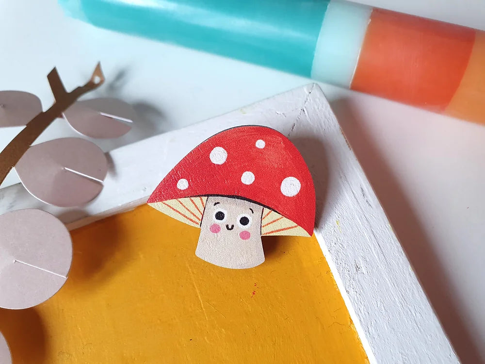 Mushroom Wooden Pin by Ruth Hammond