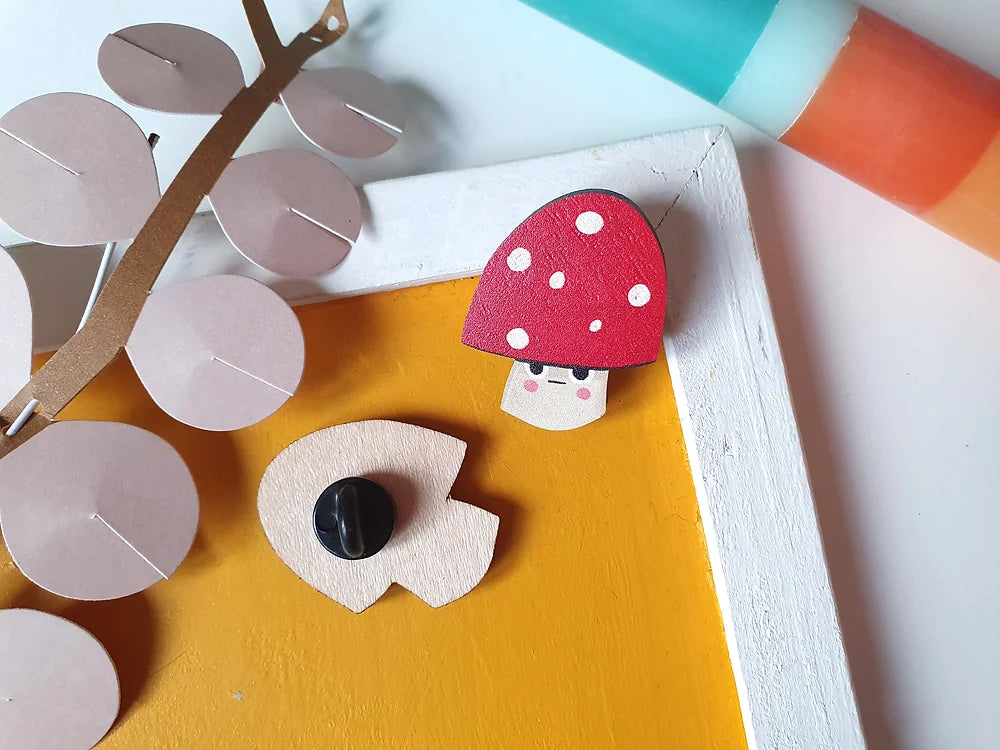 Mushroom Wooden Pin by Ruth Hammond