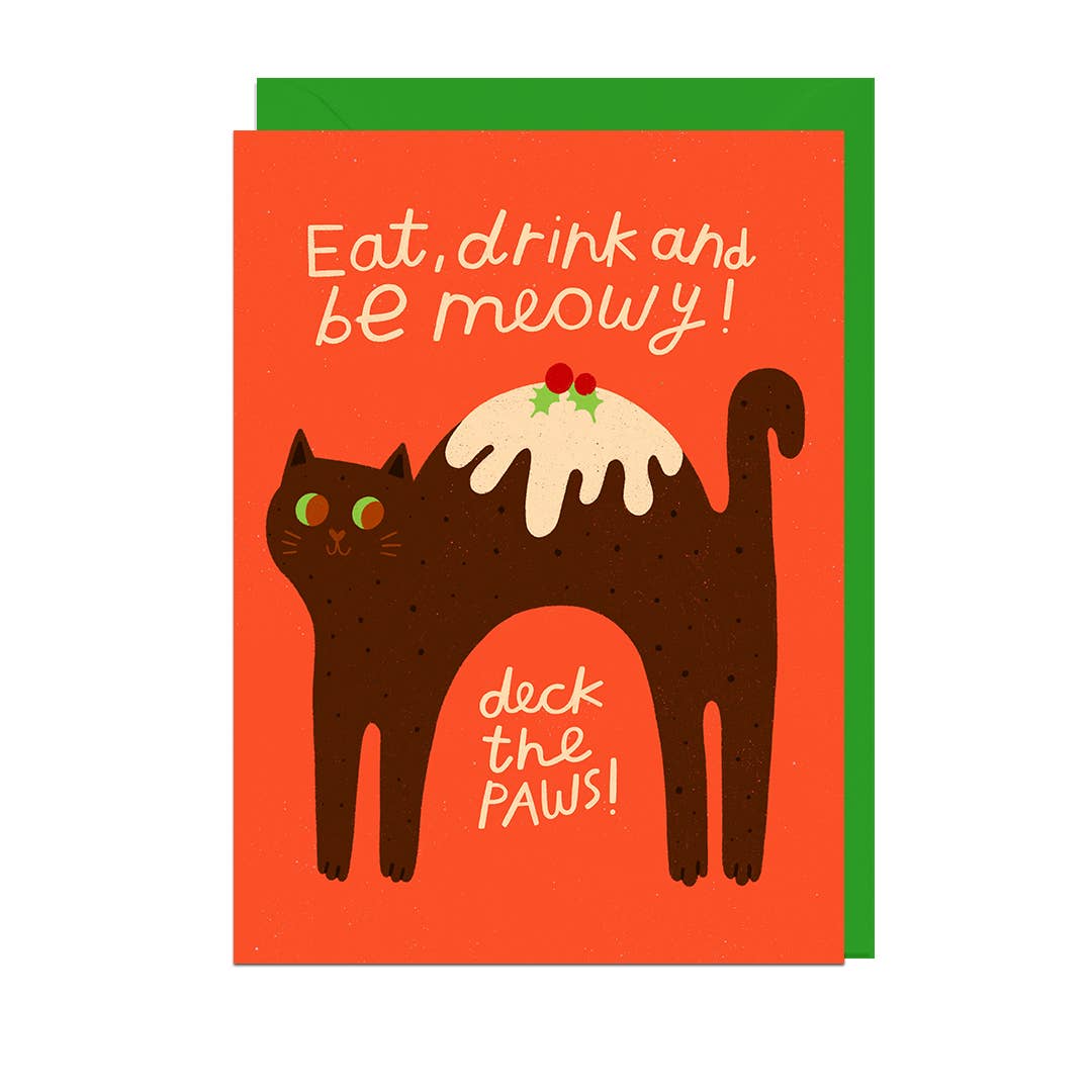 EAT DRINK AND BE MEOWY GREEN ENVELOPE Card