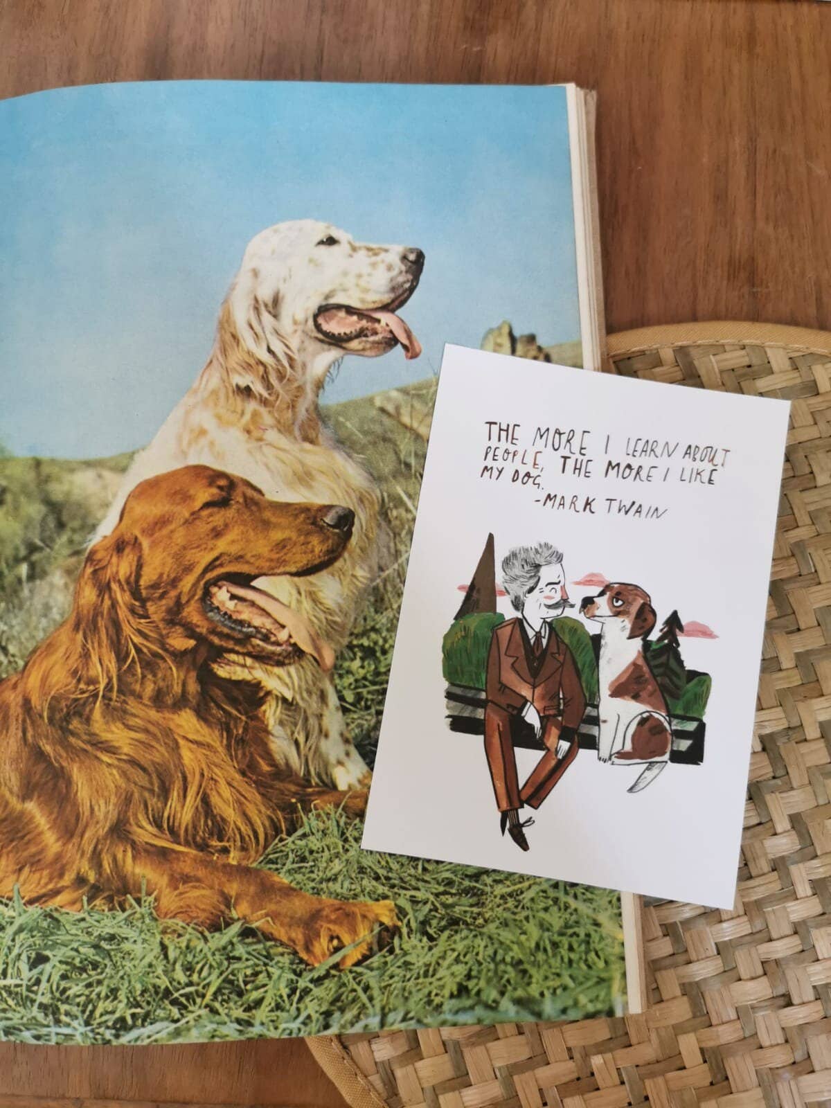 Mark Twain Dogs Postcard by Dick Vincent DV10