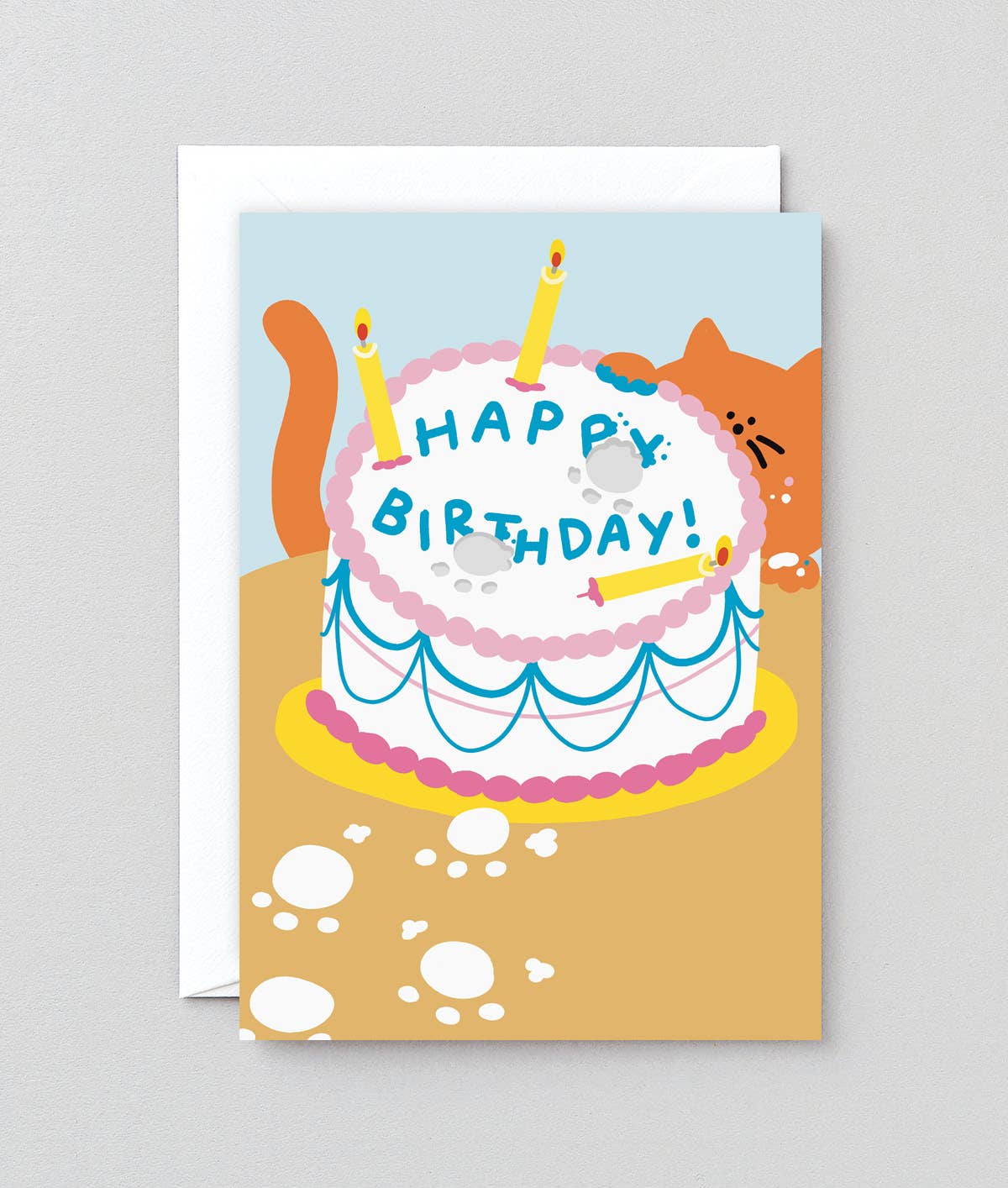 Happy Birthday Cat Paw In The Cake Greetings Card