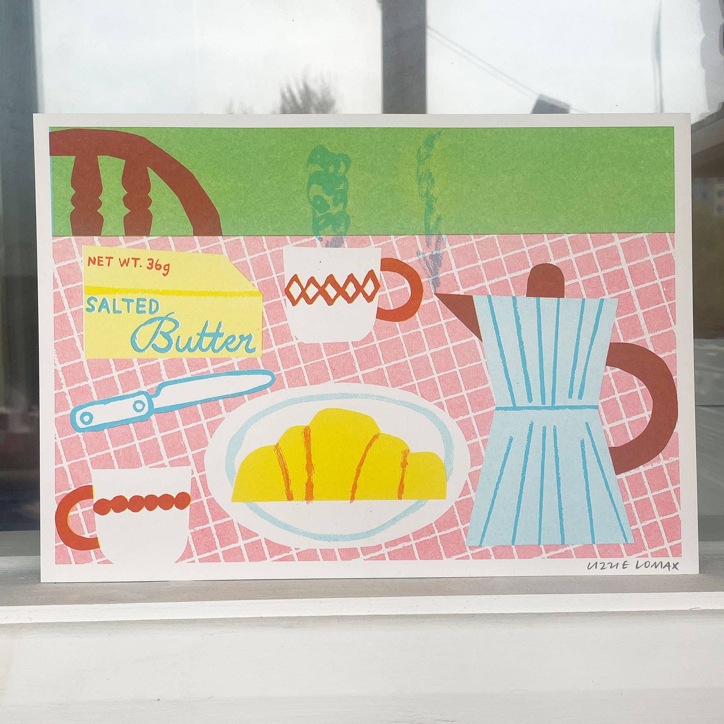 'Coffee & Croissant' Colourful Risograph Print