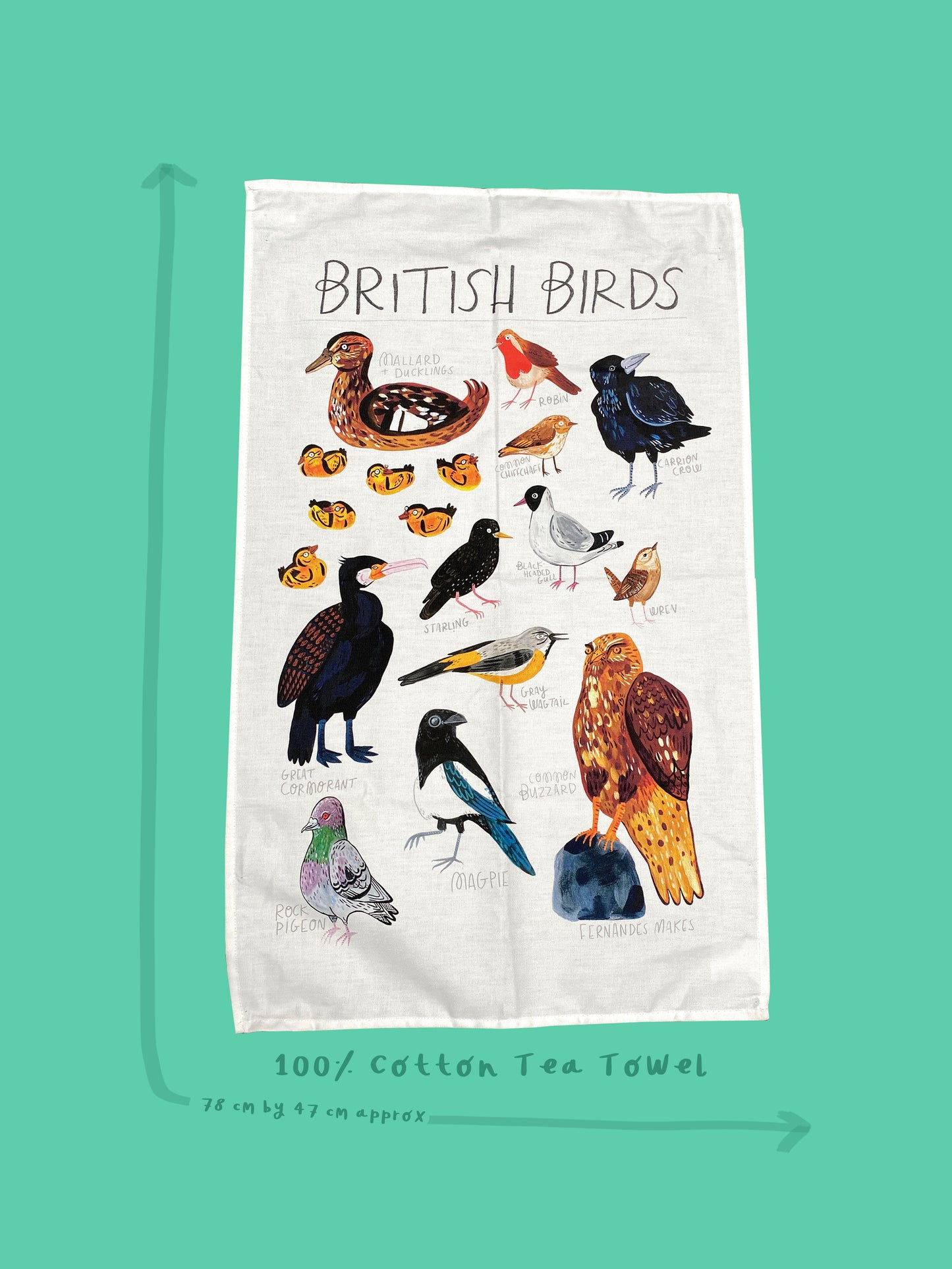 British Birds Tea Towel by Fernandes Makes