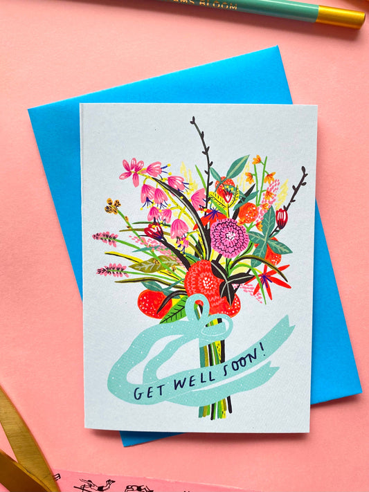 Get Well Soon Greetings Card | Flowers Floral Arrangement 