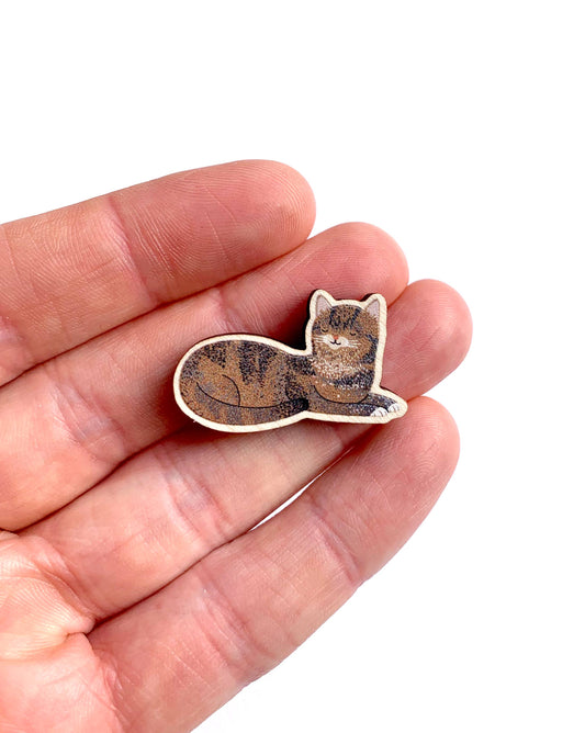 Tabby Cat Wooden Pin - Responsibly Sourced