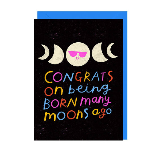 BORN MANY MOONS AGO BLUE ENVELOPE Card