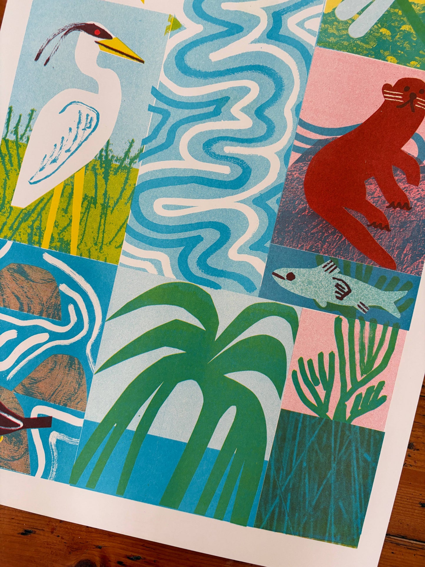 'Rivers' Colourful Nature Risograph Print