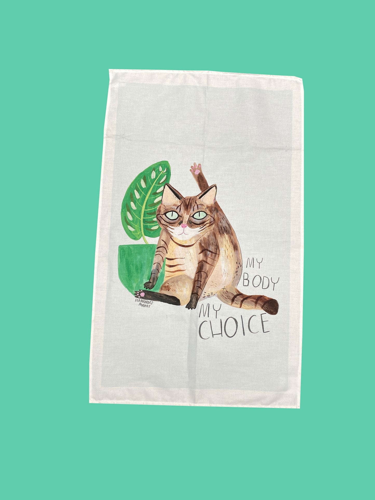 Cat Licking Tea Towel by Fernandes Makes