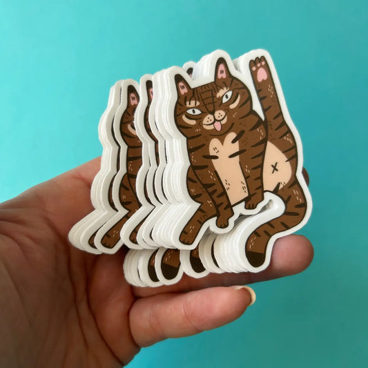 Tabby Cat Licking Matte Vinyl Sticker