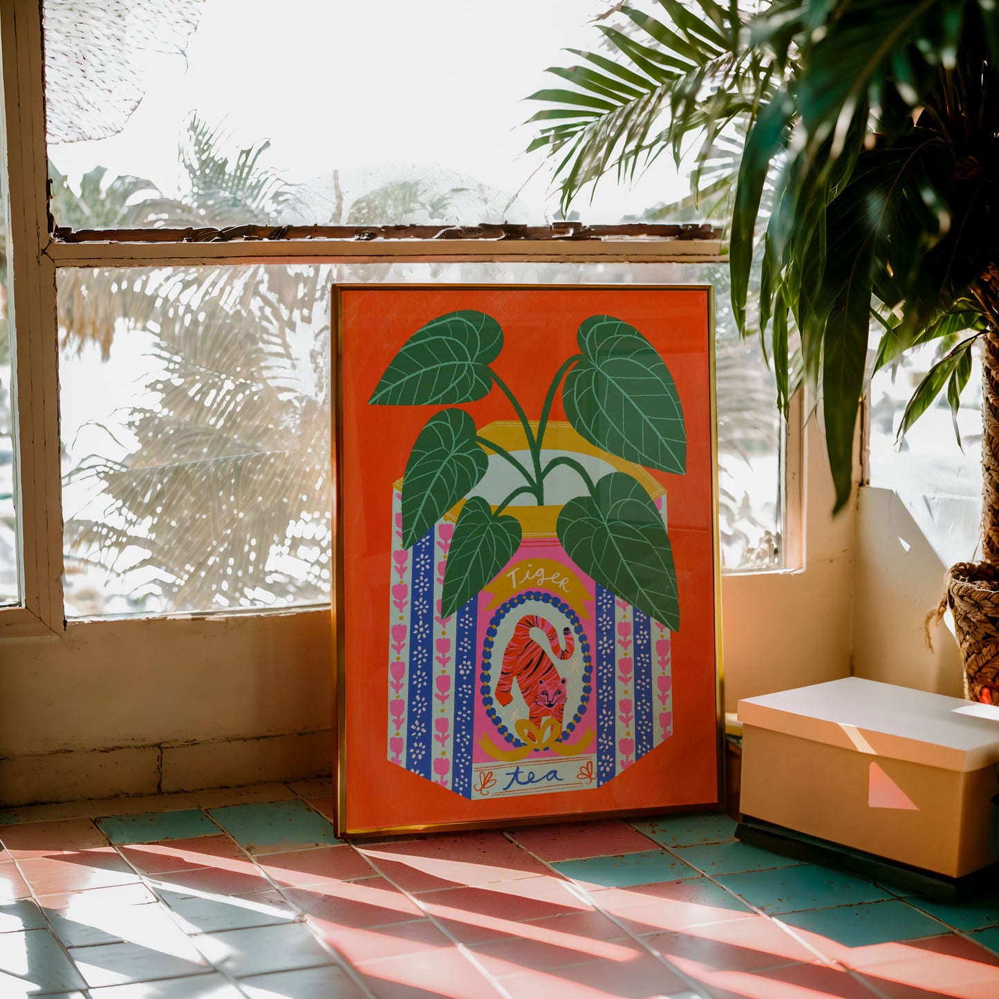 Alocasia Plant in a Vintage Tiger Tin Art Print | Houseplant