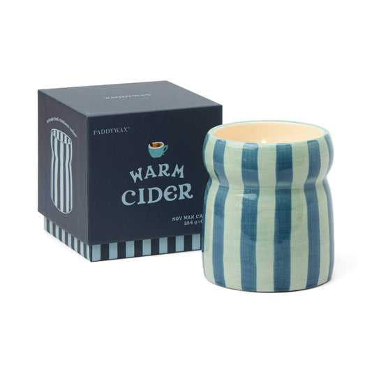 Warm Cider / Cabana / Blue/Navy Striped Ceramic Candle
