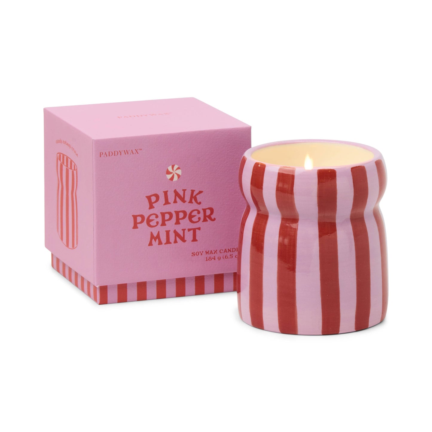 Cabana Red/Pink Striped Ceramic Candle - Pink Peppermint