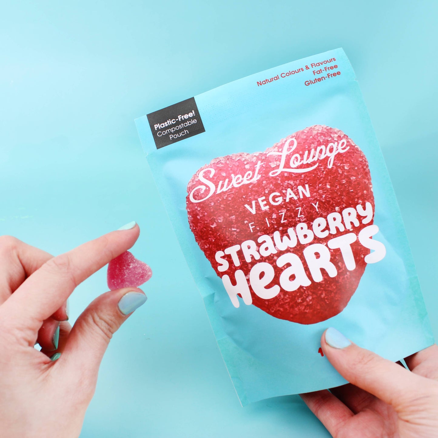 Vegan Fizzy Strawberry Hearts (Plastic-free)