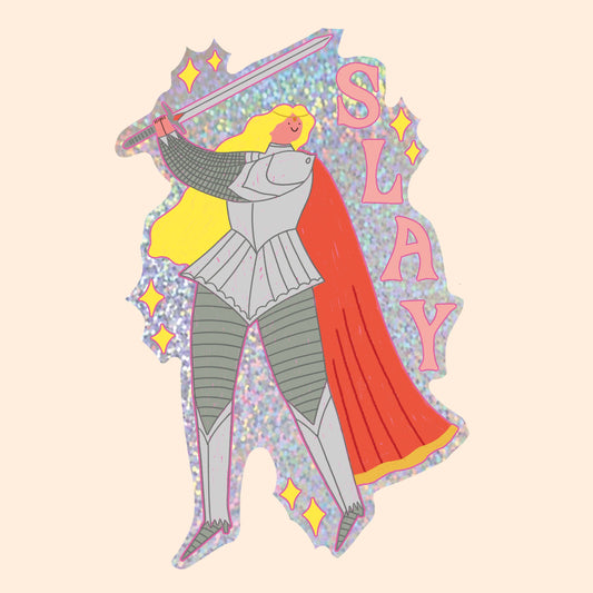 Slay Fantasy Girl Knight Glitter Vinyl  Sticker