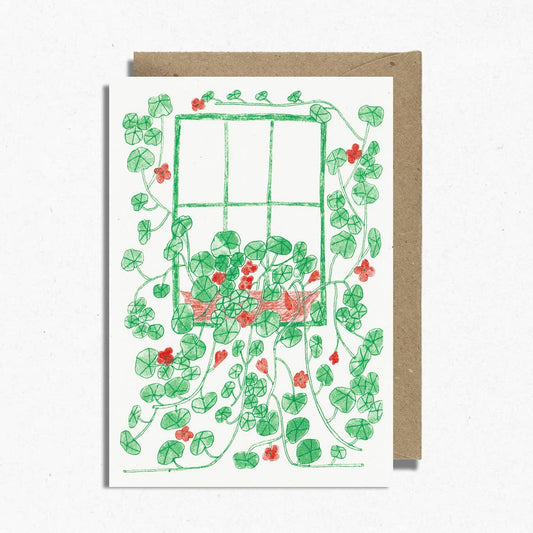 Nasturtium Windowsill Card | Risograph Printed | Gardening