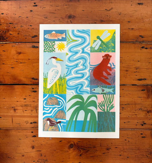'Rivers' Colourful Nature Risograph Print